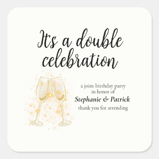 Elegant Champagne Double Celebration Joint Party Square Sticker (Front)