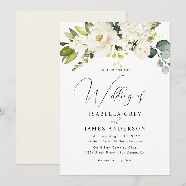 Elegant Champagne Floral Foliage Wedding  Invitation (Front/Back)