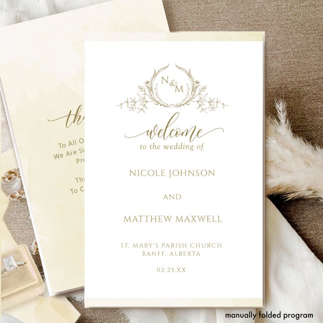 Elegant Champagne Folded Wedding Ceremony Program (Creator Uploaded)