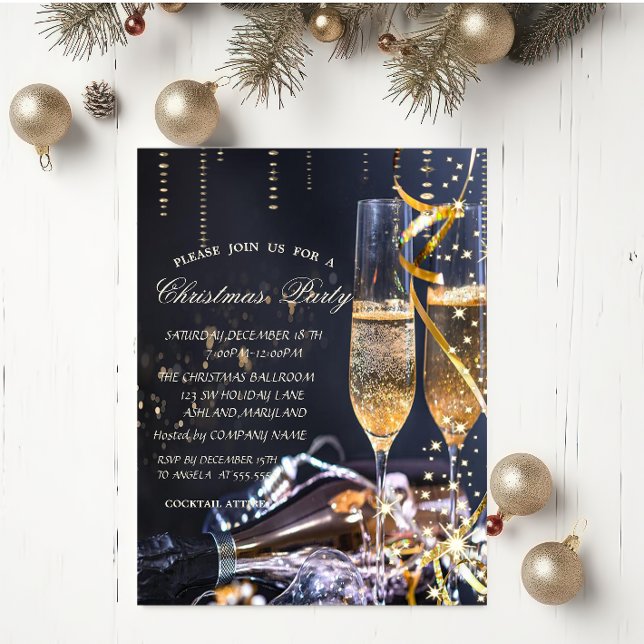 Elegant Champagne Glass Christmas Party  Invitation (Creator Uploaded)