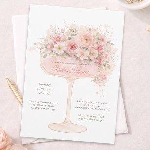 🍾🌸Elegant Champagne Glass Floral Invitation