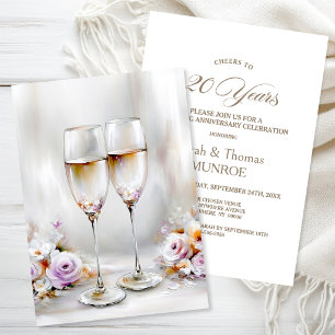 Elegant Champagne Glasses 20th Wedding Anniversary Invitation