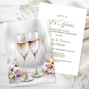 Elegant Champagne Glasses 25th Wedding Anniversary Invitation