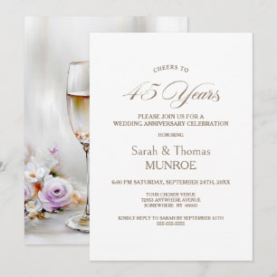 Elegant Champagne Glasses 45th Wedding Anniversary Invitation