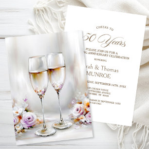 Elegant Champagne Glasses 50th Wedding Anniversary Invitation