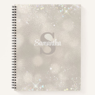 Elegant Champagne Glitter Monogram Notebook