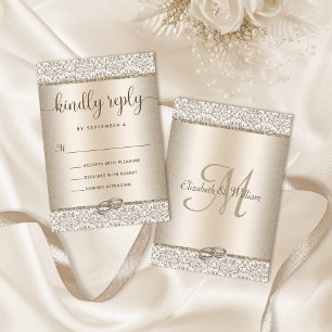 Elegant Champagne Glitter Monogram Wedding RSVP Card