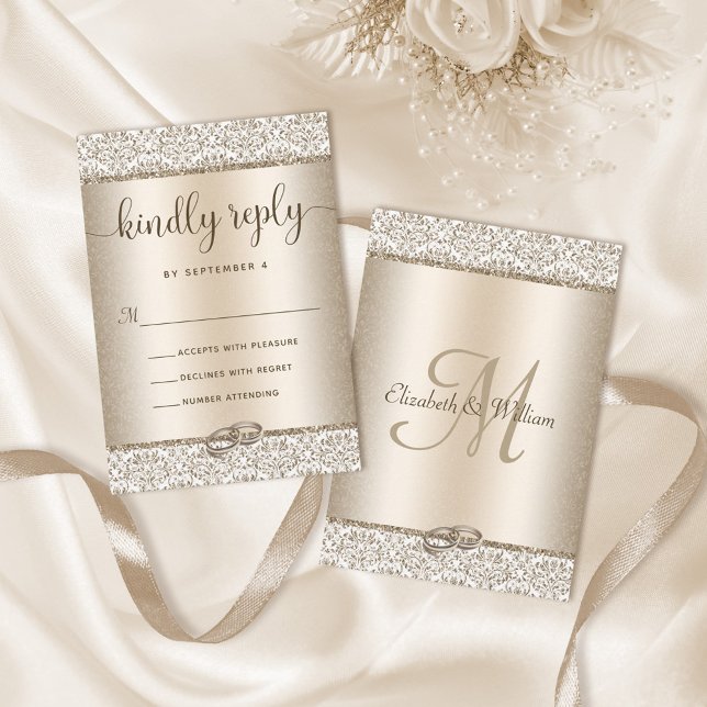 Elegant Champagne Glitter Monogram Wedding  RSVP Card (Creator Uploaded)