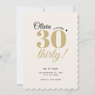 Elegant Champagne Gold 30th Birthday Scalloped Invitation