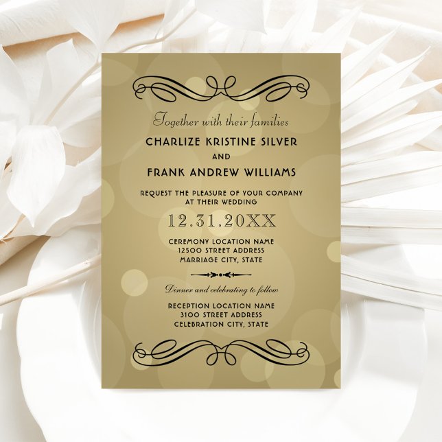 Elegant Champagne Gold and Black Wedding Invitation (Creator Uploaded)