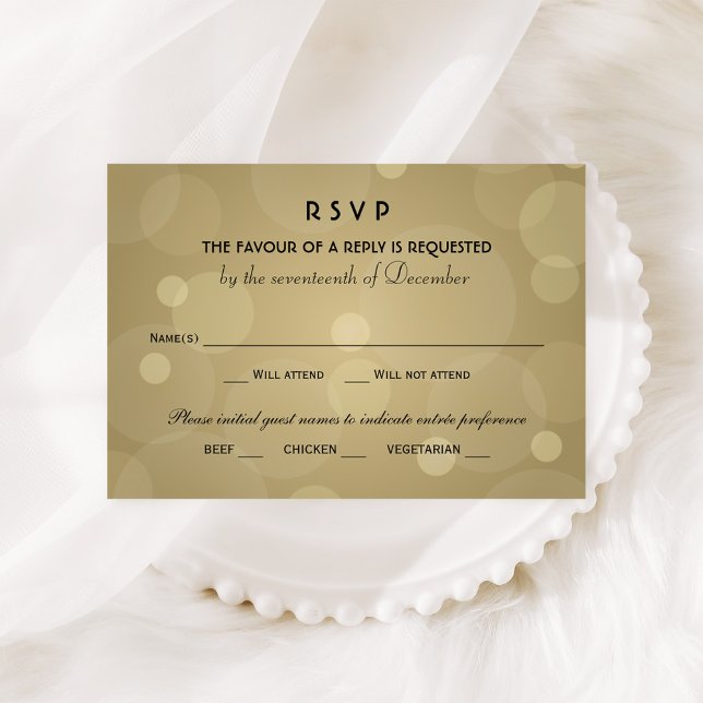 Elegant Champagne Gold and Black Wedding RSVP Card (Creator Uploaded)