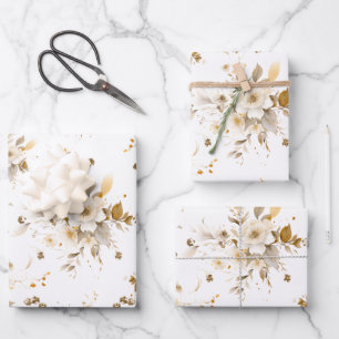 Elegant Champagne Gold Floral Wedding  Wrapping Paper Sheet