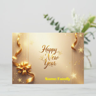 Elegant Champagne Gold Happy New Year Holiday Card