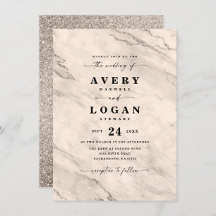 Elegant Champagne Gold Marble & Glitter Wedding Invitation