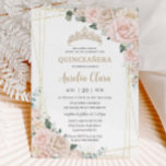 Elegant Champagne Ivory Blush Floral Quinceañera  Invitation<br><div class="desc">Personalise this elegant Quinceanera / Sweet 16 Birthday invitation with own wording easily and quickly, simply press the customise it button to further re-arrange and format the style and placement of the text.  Matching items available in store. All text is editable. Can be edited for other occasions. The crown can...</div>