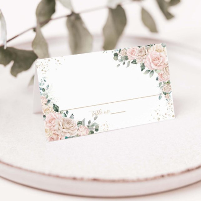 Elegant Champagne Ivory Blush Floral Wedding Place Card (Creator Uploaded)