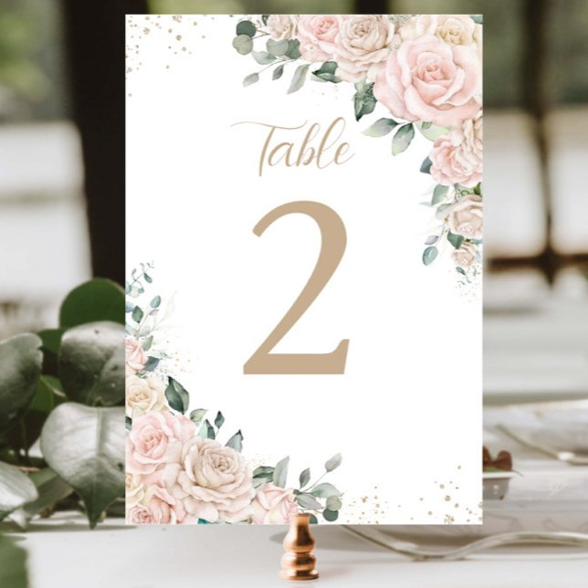 Elegant Champagne Ivory Blush Floral Wedding Table Number (Creator Uploaded)