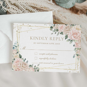 Elegant Champagne Ivory Blush Roses Floral Wedding RSVP Card