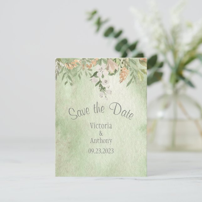 Elegant Champagne Ivory Floral Save the Date (Standing Front)