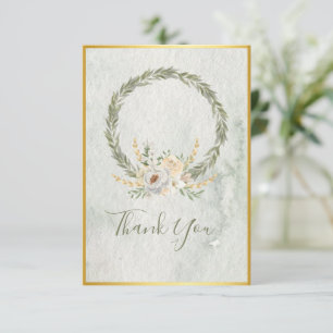 Elegant Champagne Ivory Floral Script  Thank You Card
