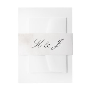 Elegant Champagne Monogram Black Script Wedding Invitation Belly Band