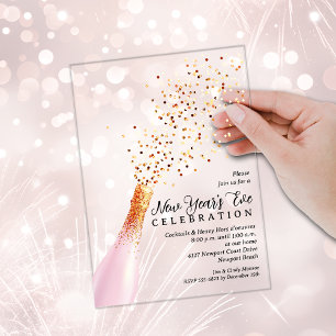 Elegant Champagne New Year's Eve Acrylic Invitations
