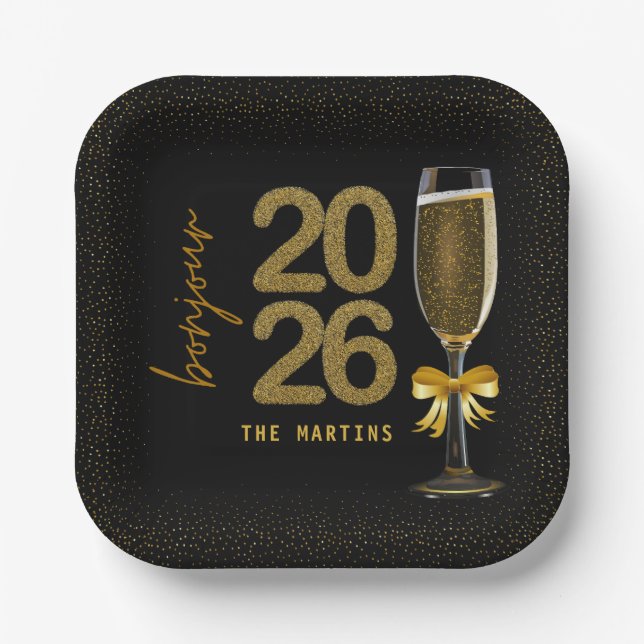 Elegant Champagne New Year's Eve Paper Plate (Front)