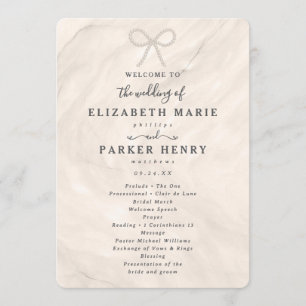 Elegant Champagne Pearl Bow Wedding Ceremony Programme