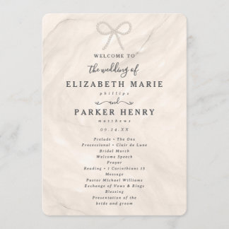 Elegant Champagne Pearl Bow Wedding Ceremony Programme