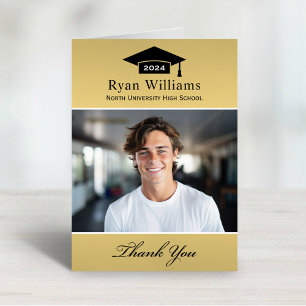 Elegant Champagne Personalised Graduation Photo Thank You Card