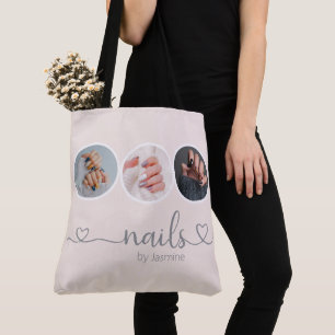 Elegant Champagne Pink 3 Photo Nail Stylist Salon Tote Bag