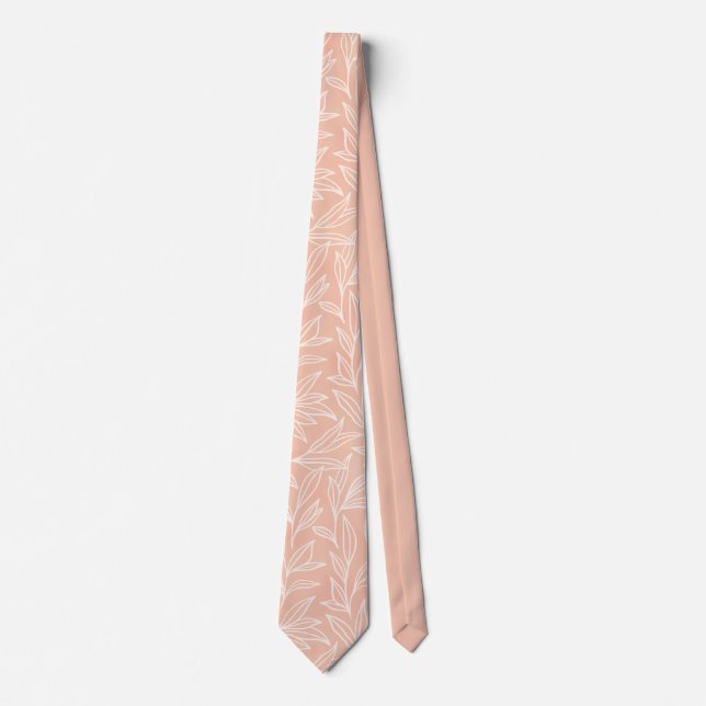 Elegant Champagne Pink White Foliage Pattern  Tie (Front)
