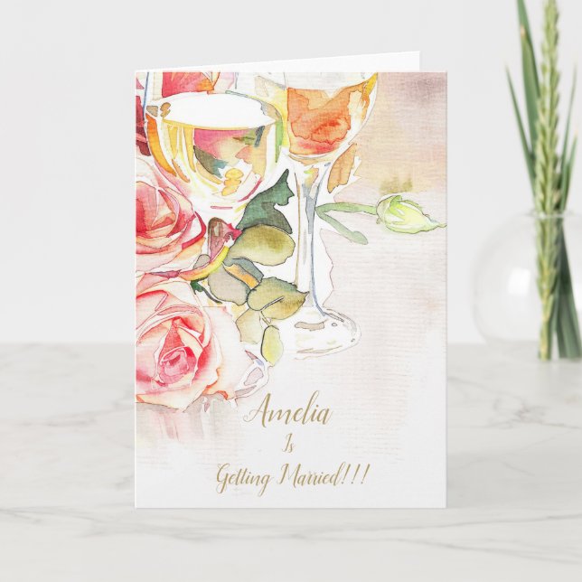 Elegant Champagne & Rose Engagement Announcement (Front)