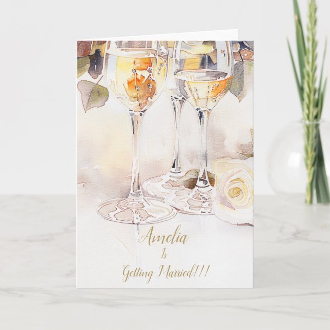 Elegant Champagne & Rose Engagement Announcement (Front)