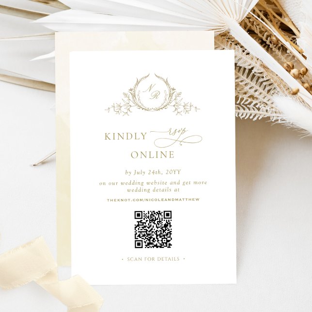 Elegant Champagne RSVP Online QR Code Monogram Enclosure Card (Creator Uploaded)