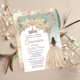 Elegant Champagne   Sage Floral Quinceañera Party Invitation