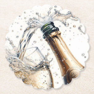 Elegant Champagne Splash Bridal Shower Paper Coaster