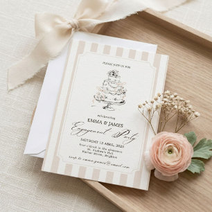 Elegant Champagne Stripes Wedding Cake Engagement  Invitation