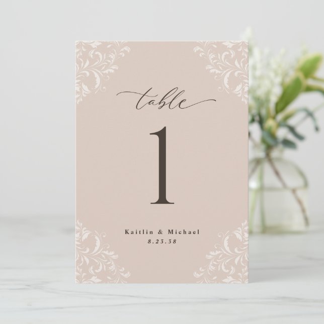 Elegant Champagne Tan 5x7 Wedding Table Numbers (Standing Front)