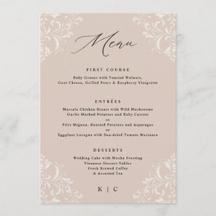 Elegant Champagne Tan Classic Wedding Menu