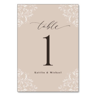 Elegant Champagne Tan Vintage Small Wedding Table Number