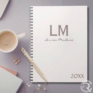 Elegant Champagne Taupe Minimalist Monogram Custom Notebook