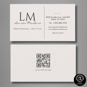 Elegant Champagne Taupe Monogram Signature  Business Card