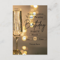 Elegant Champagne Toast Birthday Invitation