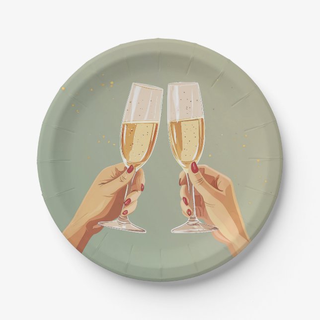 Elegant Champagne Toast Celebration Paper Plate (Front)