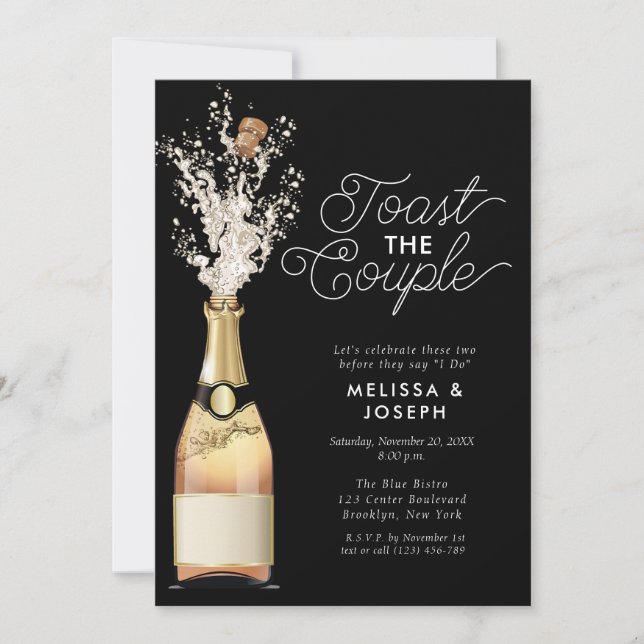 Elegant Champagne Toast Gold Engagement Party Invitation (Front)