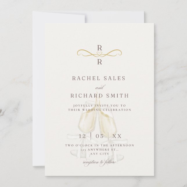 Elegant Champagne Toast Wedding Invitation  (Front)
