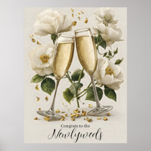 Elegant Champagne Toast with White Roses Poster