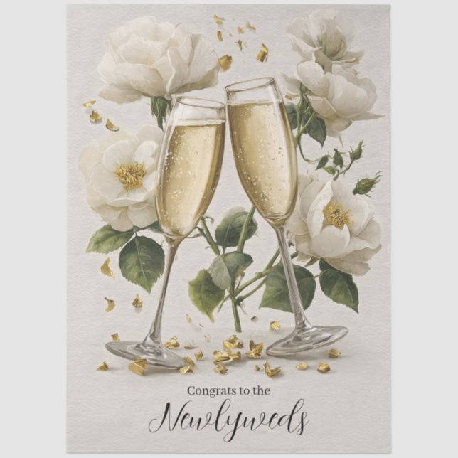 Elegant Champagne Toast with White Roses Tissue Paper (Front)