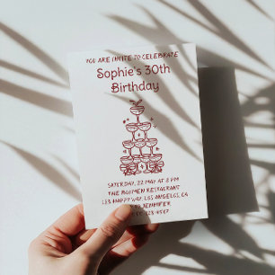 Elegant Champagne Tower 30th Birthday Party        Invitation